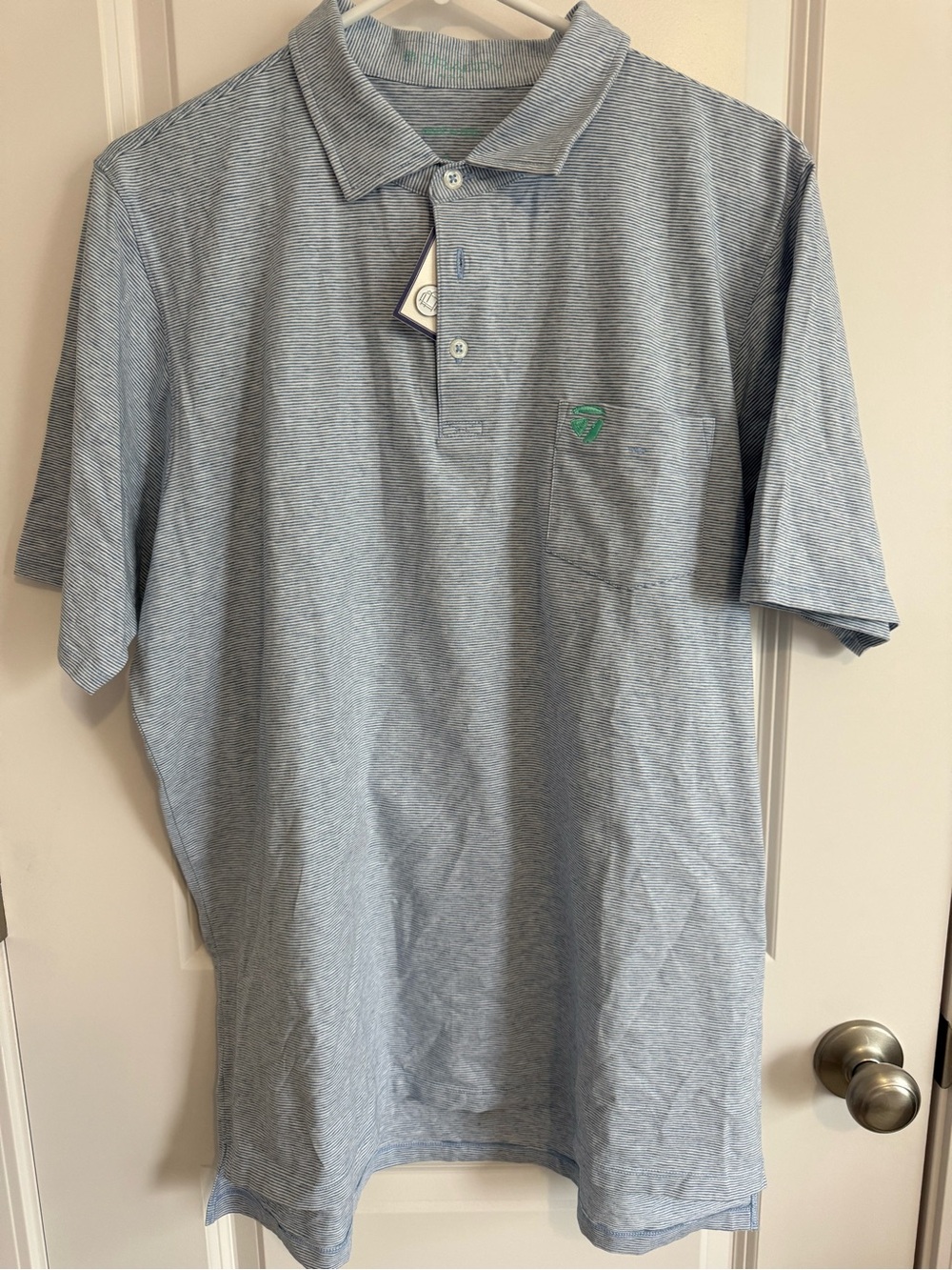 B. Draddy Striped Short-Sleeve Polo Shirt Taylormade logo on chest. L